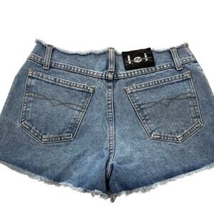 VTG Y2K L.e.i. Low Rise Denim Cut Off Shorts size 9 Raw Edge Micro Mini